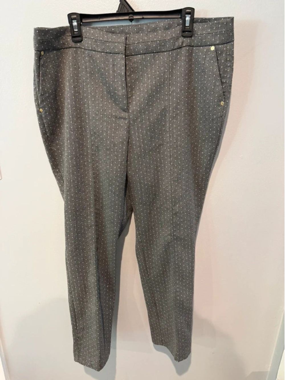Anne Klein Womens Size 16 Gray Dot Straight Leg Dress Pants Trousers Career
